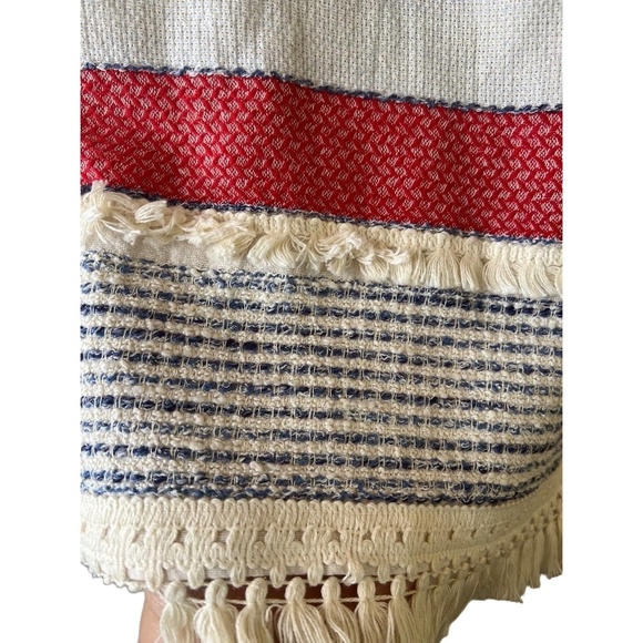 J McLaughlin Red White Stripes Textured Fabric Fringe Hem Straight Skirt Size 12 - Picture 7 of 9